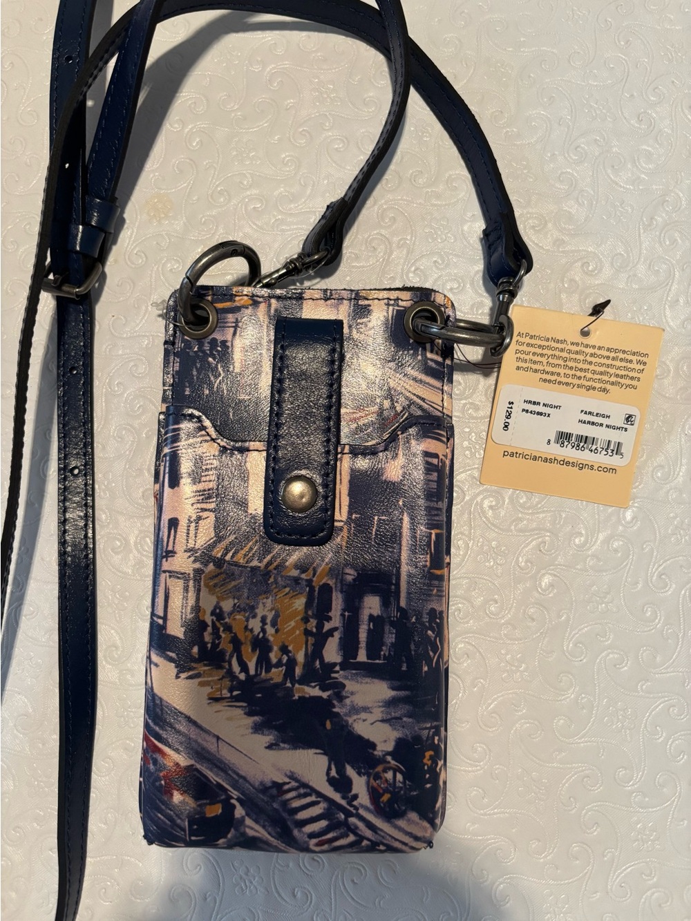 NWT Patricia Nash Navy Leather RFID Farleigh Phone Crossbody